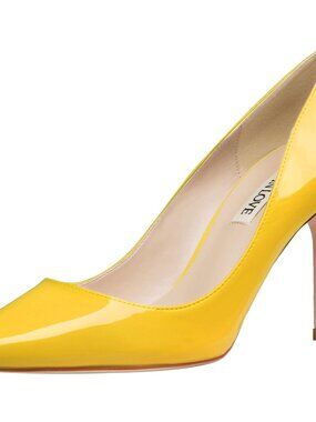 Women's Yellow Patent Pump Shoes 3.5" High Heels Pointy Toe Stiletto Pumps